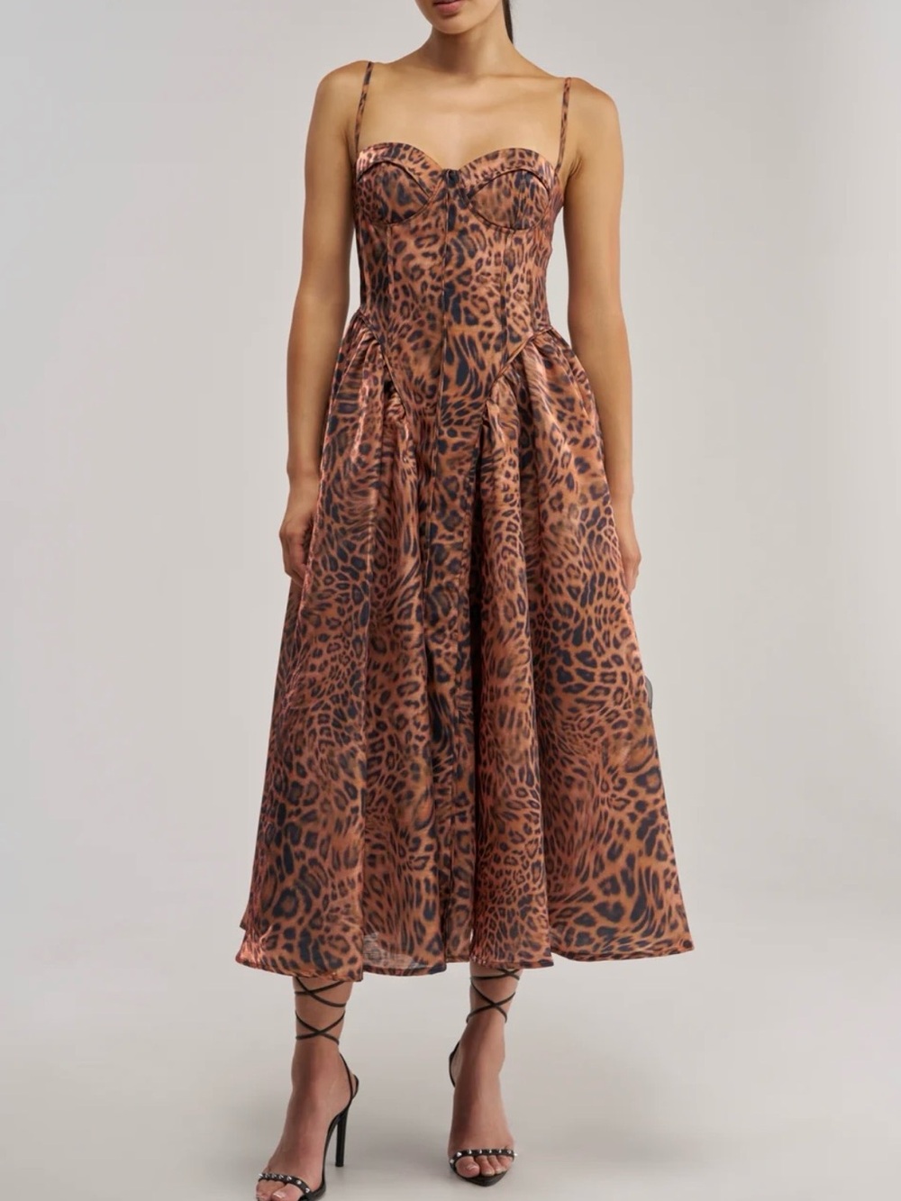 AKIRA Brown and Black Leopard-Print Midi Dress